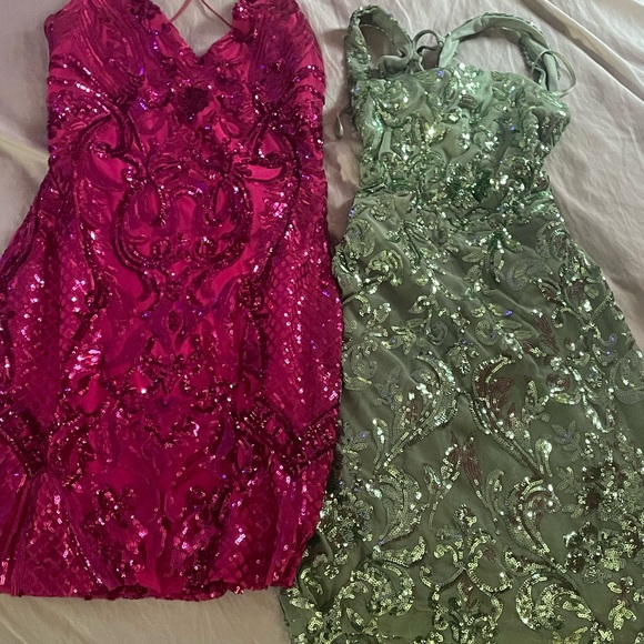 Pink and Green Sequin Embellished Dresses - Picture 2 of 3